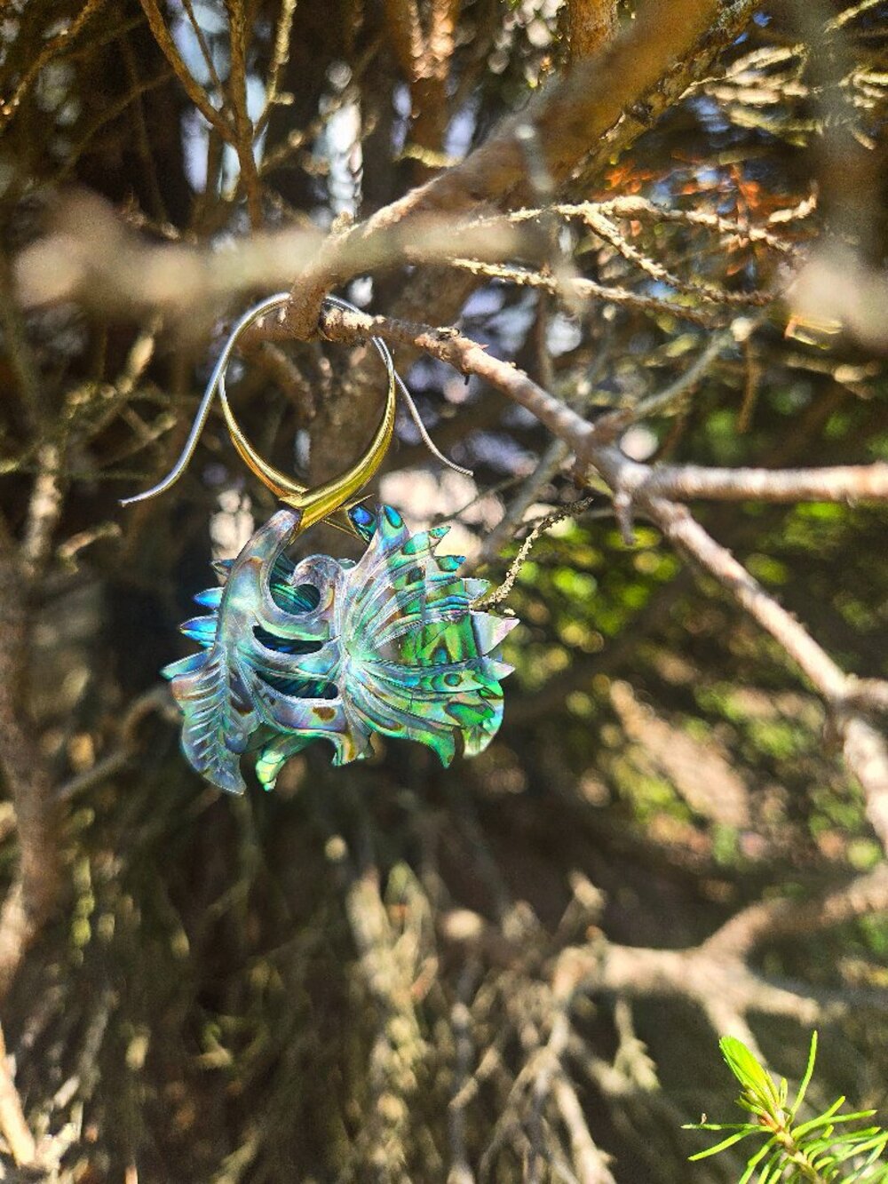 Abalone sea shell lotus flower earrings - Picture 7 of 15